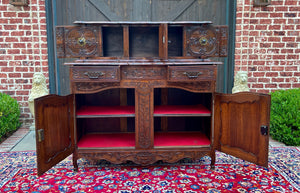 Antique French Buffet Sideboard Server Cupboard Panetiere Highly Carved Oak 19C