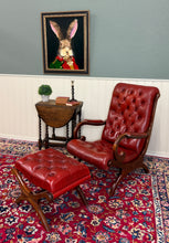 Load image into Gallery viewer, Vintage English Chesterfield Style Tufted Campeche Chair Ottoman Red Leather