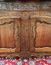 Load image into Gallery viewer, Antique French Buffet Sideboard Server Cupboard Panetiere Highly Carved Oak 19C