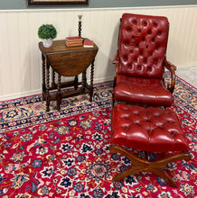 Load image into Gallery viewer, Vintage English Chesterfield Style Tufted Campeche Chair Ottoman Red Leather