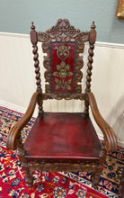 Load image into Gallery viewer, Antique PAIR Arm Chairs Louis XIII Tooled Red Leather Barley Twist Throne c.1900