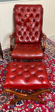Load image into Gallery viewer, Vintage English Chesterfield Style Tufted Campeche Chair Ottoman Red Leather