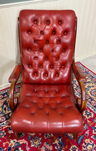 Load image into Gallery viewer, Vintage English Chesterfield Style Tufted Campeche Chair Ottoman Red Leather
