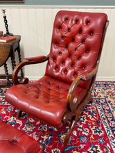 Load image into Gallery viewer, Vintage English Chesterfield Style Tufted Campeche Chair Ottoman Red Leather