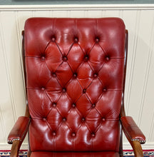 Load image into Gallery viewer, Vintage English Chesterfield Style Tufted Campeche Chair Ottoman Red Leather