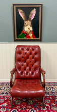 Load image into Gallery viewer, Vintage English Chesterfield Style Tufted Campeche Chair Ottoman Red Leather