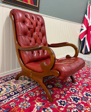 Load image into Gallery viewer, Vintage English Chesterfield Style Tufted Campeche Chair Ottoman Red Leather