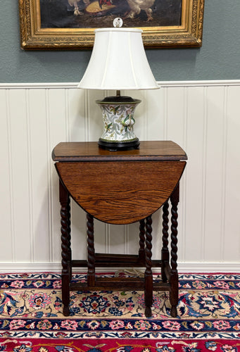 Antique English Table Barley Twist Drop Leaf Gateleg Oak Oval c.1930s