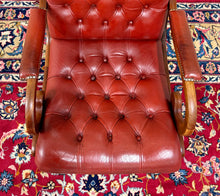 Load image into Gallery viewer, Vintage English Chesterfield Style Tufted Campeche Chair Ottoman Red Leather