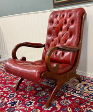 Load image into Gallery viewer, Vintage English Chesterfield Style Tufted Campeche Chair Ottoman Red Leather