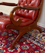 Load image into Gallery viewer, Vintage English Chesterfield Style Tufted Campeche Chair Ottoman Red Leather