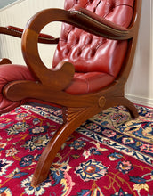 Load image into Gallery viewer, Vintage English Chesterfield Style Tufted Campeche Chair Ottoman Red Leather