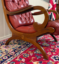 Load image into Gallery viewer, Vintage English Chesterfield Style Tufted Campeche Chair Ottoman Red Leather