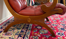 Load image into Gallery viewer, Vintage English Chesterfield Style Tufted Campeche Chair Ottoman Red Leather