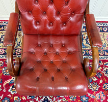 Load image into Gallery viewer, Vintage English Chesterfield Style Tufted Campeche Chair Ottoman Red Leather
