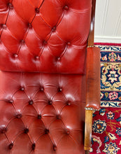 Load image into Gallery viewer, Vintage English Chesterfield Style Tufted Campeche Chair Ottoman Red Leather