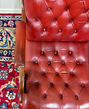 Load image into Gallery viewer, Vintage English Chesterfield Style Tufted Campeche Chair Ottoman Red Leather