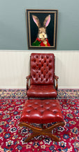 Load image into Gallery viewer, Vintage English Chesterfield Style Tufted Campeche Chair Ottoman Red Leather