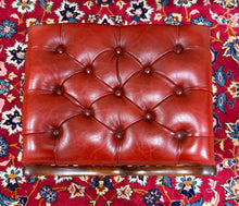 Load image into Gallery viewer, Vintage English Chesterfield Style Tufted Campeche Chair Ottoman Red Leather