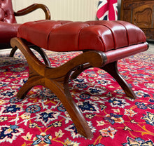 Load image into Gallery viewer, Vintage English Chesterfield Style Tufted Campeche Chair Ottoman Red Leather