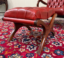 Load image into Gallery viewer, Vintage English Chesterfield Style Tufted Campeche Chair Ottoman Red Leather