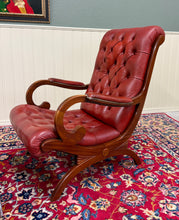 Load image into Gallery viewer, Vintage English Chesterfield Style Tufted Campeche Chair Ottoman Red Leather