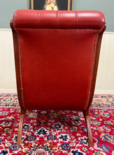Load image into Gallery viewer, Vintage English Chesterfield Style Tufted Campeche Chair Ottoman Red Leather