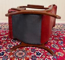 Load image into Gallery viewer, Vintage English Chesterfield Style Tufted Campeche Chair Ottoman Red Leather