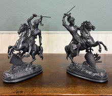 Load image into Gallery viewer, Antique French Pair of Patinated Spelter Sculptures Knights On Horseback