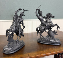 Load image into Gallery viewer, Antique French Pair of Patinated Spelter Sculptures Knights On Horseback