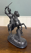 Load image into Gallery viewer, Antique French Pair of Patinated Spelter Sculptures Knights On Horseback