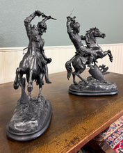 Load image into Gallery viewer, Antique French Pair of Patinated Spelter Sculptures Knights On Horseback