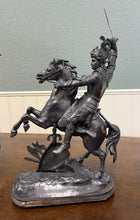 Load image into Gallery viewer, Antique French Pair of Patinated Spelter Sculptures Knights On Horseback