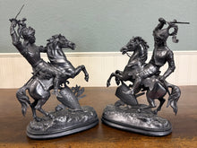 Load image into Gallery viewer, Antique French Pair of Patinated Spelter Sculptures Knights On Horseback