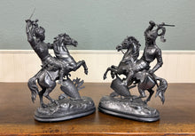 Load image into Gallery viewer, Antique French Pair of Patinated Spelter Sculptures Knights On Horseback