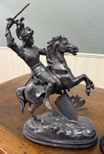 Load image into Gallery viewer, Antique French Pair of Patinated Spelter Sculptures Knights On Horseback