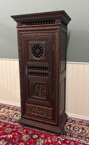 Antique French Breton Armoire Wardrobe Linen Cabinet Drawer Carved Chestnut 19th
