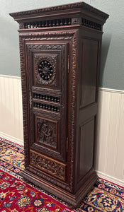 Antique French Breton Armoire Wardrobe Linen Cabinet Drawer Carved Chestnut 19th