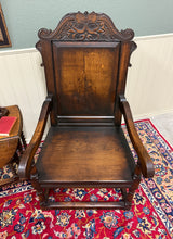 Load image into Gallery viewer, Antique Pair of English Carved Oak Wainscot Highbacked Armchairs c. 1900-1920