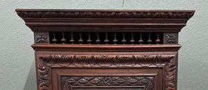 Antique French Breton Armoire Wardrobe Linen Cabinet Drawer Carved Chestnut 19th