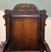 Load image into Gallery viewer, Antique Pair of English Carved Oak Wainscot Highbacked Armchairs c. 1900-1920