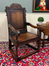 Load image into Gallery viewer, Antique Pair of English Carved Oak Wainscot Highbacked Armchairs c. 1900-1920