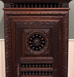Antique French Breton Armoire Wardrobe Linen Cabinet Drawer Carved Chestnut 19th