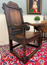 Load image into Gallery viewer, Antique Pair of English Carved Oak Wainscot Highbacked Armchairs c. 1900-1920