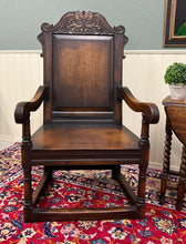 Load image into Gallery viewer, Antique Pair of English Carved Oak Wainscot Highbacked Armchairs c. 1900-1920