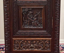 Load image into Gallery viewer, Antique French Breton Armoire Wardrobe Linen Cabinet Drawer Carved Chestnut 19th