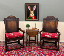 Load image into Gallery viewer, Antique Pair of English Carved Oak Wainscot Highbacked Armchairs c. 1900-1920