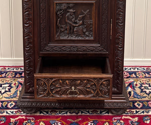 Antique French Breton Armoire Wardrobe Linen Cabinet Drawer Carved Chestnut 19th
