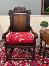 Load image into Gallery viewer, Antique Pair of English Carved Oak Wainscot Highbacked Armchairs c. 1900-1920