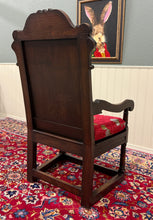 Load image into Gallery viewer, Antique Pair of English Carved Oak Wainscot Highbacked Armchairs c. 1900-1920